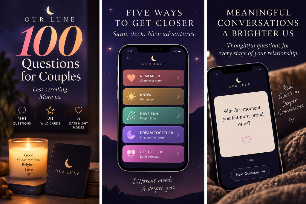 Our Lune interactive app preview and card examples